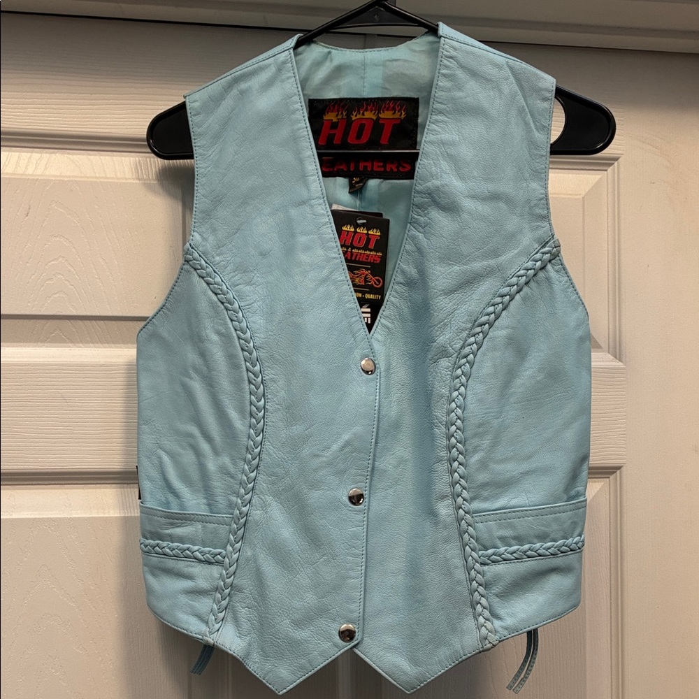 Women's Light Blue Leather Vest